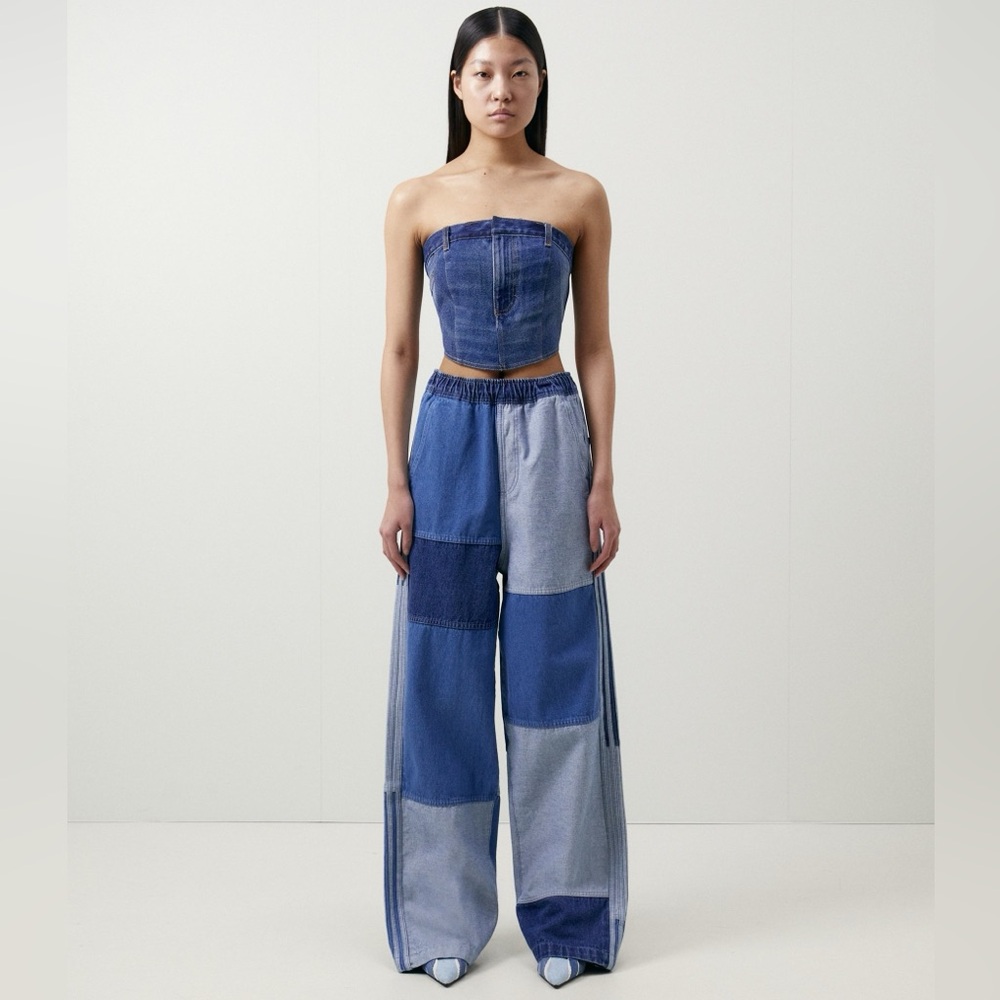 Patchwork Wide-Leg Jeans - Blue